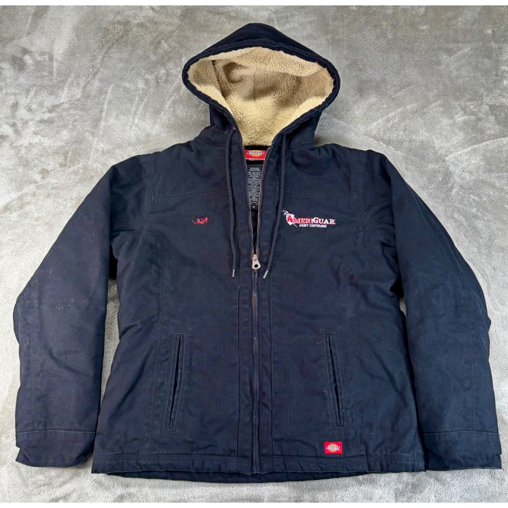 Dickies Work Jacket Mens Medium Black Good Sherpa Hooded Canvas Ameriguar Logo